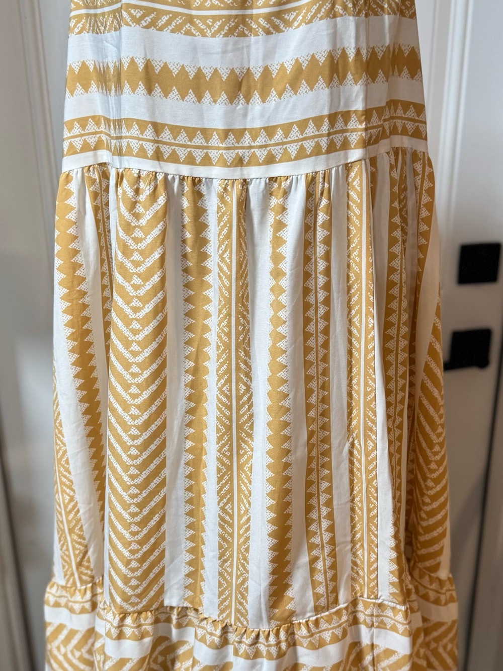 White and Mustard Chevron-Stripe Women's Maxi Skirt